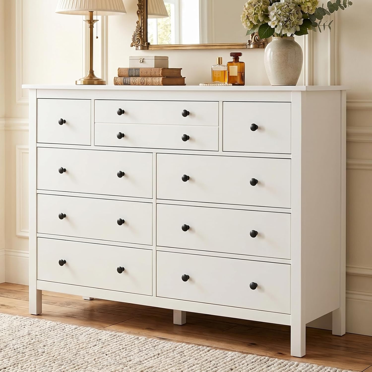 Loomie 10 Drawer Dresser for Bedroom, 47.2" Long Chest of Drawers with Deep Drawers, Modern Wooden Storage Dresser for Closet, 36.2" Tall Large TV Stand for Living Room, Hallway, Entryway (White)
