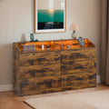 Dresser for Bedroom, 6 Drawer Dresser with Charging Station, Chests of Drawers with LED Lights, Modern Double Dresser, Storage Cabinet with Drawers for Living Room, Hallway (Brown)