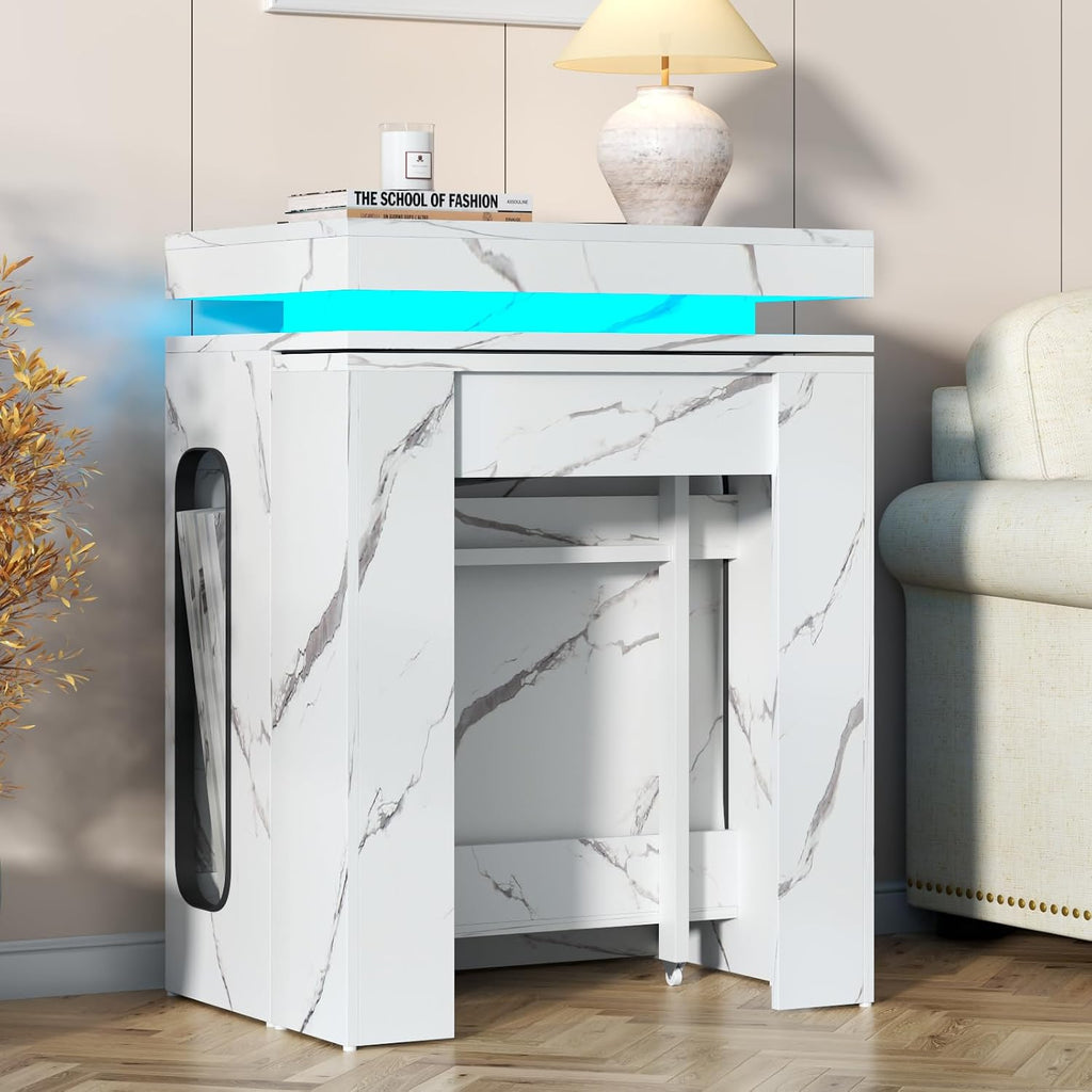 Expandable Room Dining Table with Power Outlet, Space-Saving Dining Table