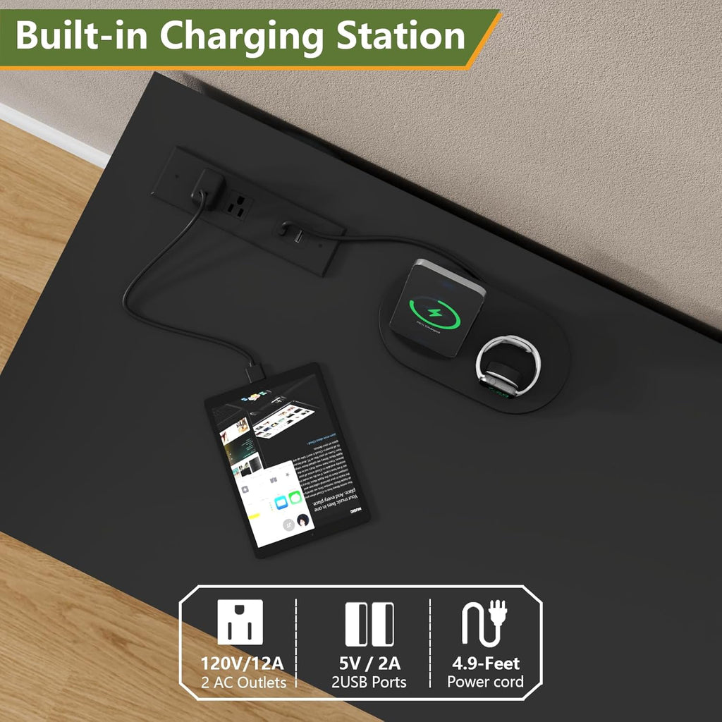 Loomie 6 Drawers Dresser with 6 Open Storage Cubbies, LED Dressers & Chests of Drawers with Power Outlet, 55" Wide Long Dresser for Bedroom, Modern TV Stand with Open Shelf (Black)