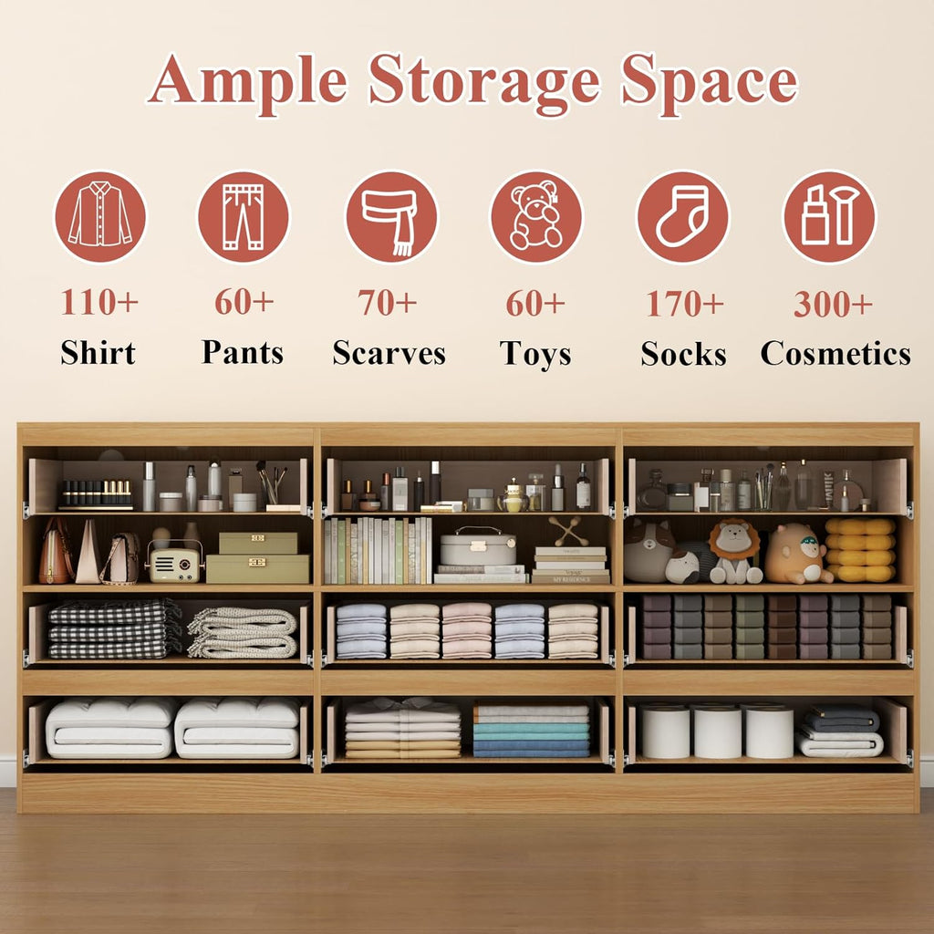 Loomie 63" Wide 9-Drawer Dresser with Charging Station & LED Lights, TV Stand for TVs up to 75", Deep Storage with 3 Cubbies,Wooden Dressers & Chest of Drawers, Modern Long Dressers for Closet,Hallway