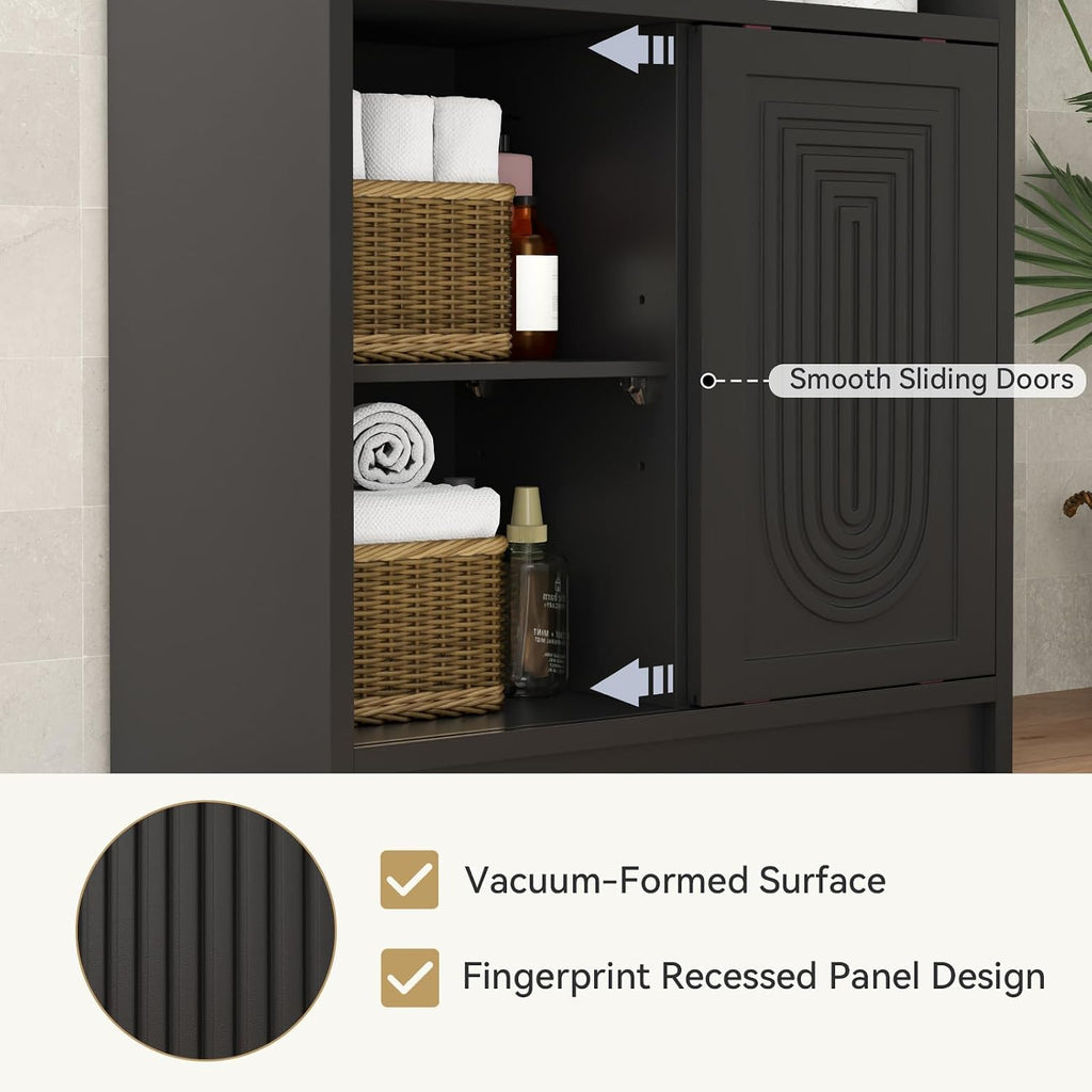 Freestanding Bathroom Storage Cabinet with 3 Drawers & Sliding Door, Black
