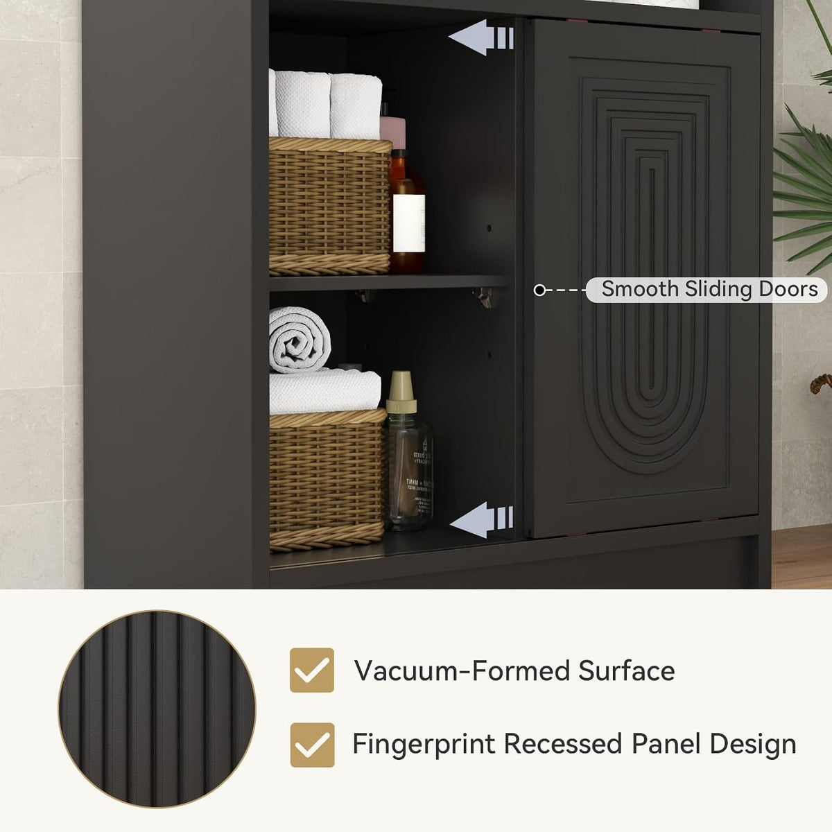 Freestanding Bathroom Storage Cabinet with 3 Drawers & Sliding Door, Black