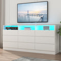 Loomie 6 Drawers Dresser, White Accent Chests of Drawers with Power Outlet and LED Light for Bedroom Living Romm