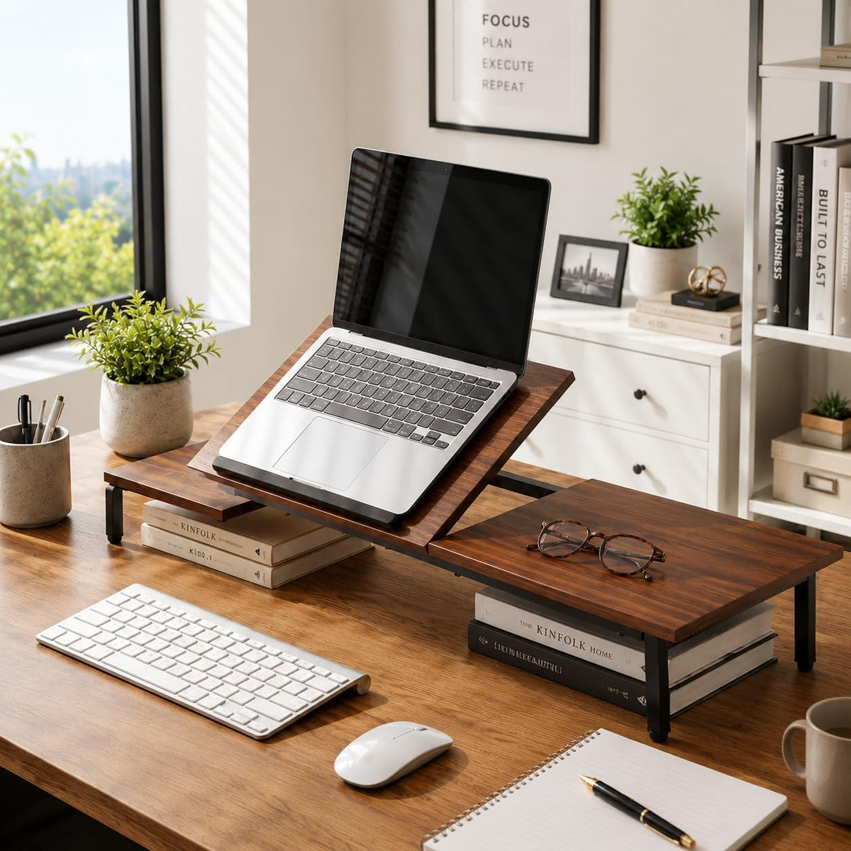 Loomie 39-Inch Dual Monitor Stand Riser with Adjustable Laptop Stand