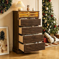 Loomie Farmhouse 5 Drawer Dresser, 46'' Tall Dresser with LED Light, Chest of Drawers with Grille Design & Sturdy Base, Vertical Wood Dresser for Living Room, Apartment, Entryway