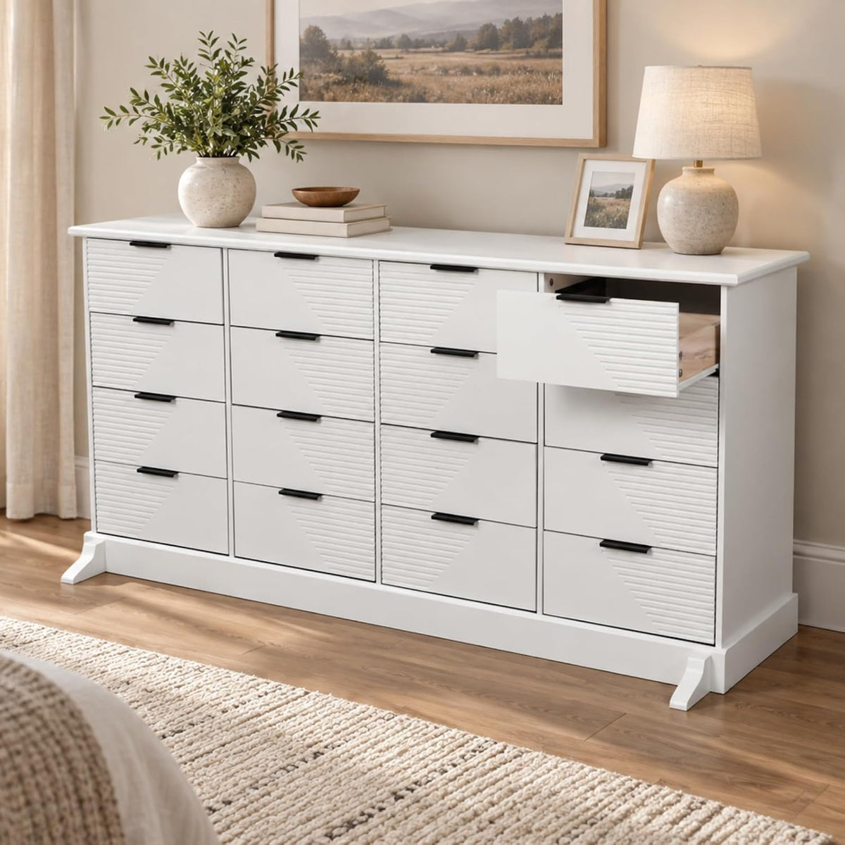 Loomie 16-Drawer Dresser for Bedroom, 63-Inch Wide White Dresser