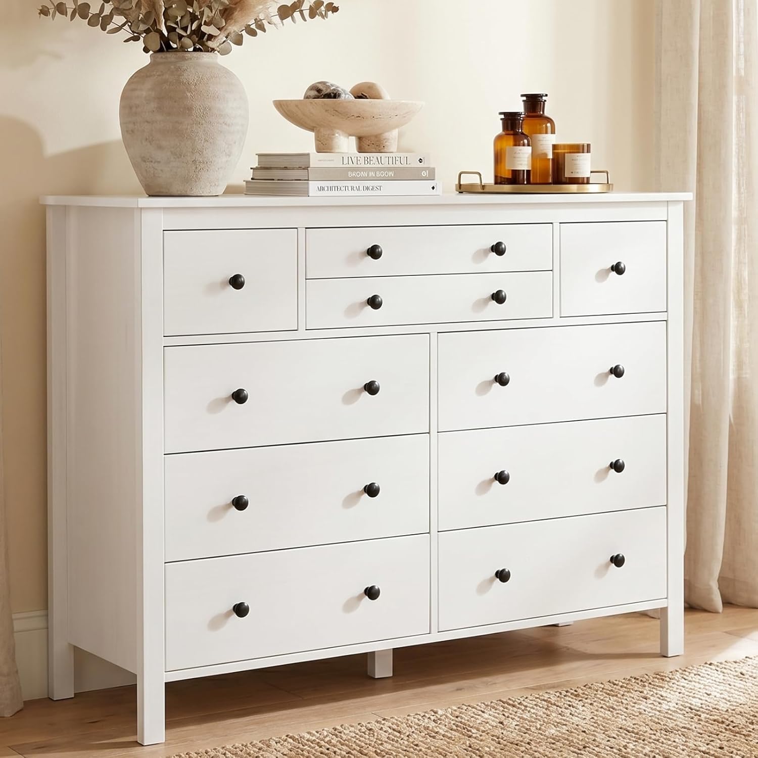 Loomie 10 Drawer Dresser for Bedroom, 47.2" Long Chest of Drawers with Deep Drawers, Modern Wooden Storage Dresser for Closet, 36.2" Tall Large TV Stand for Living Room, Hallway, Entryway (White)