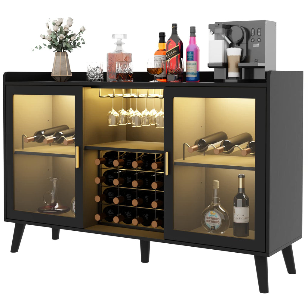 Wine Bar Cabinet with Led Light, Home Coffee Cabinet with Wine & Glass Rack