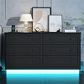 Loomie 6 Drawer Dresser with Power Outlet, Modern Chest of Drawers with Led Light, Double Wide Drawer Organizer Cabinet, Dresser for Bedroom, Living Room, Entryway (Black)