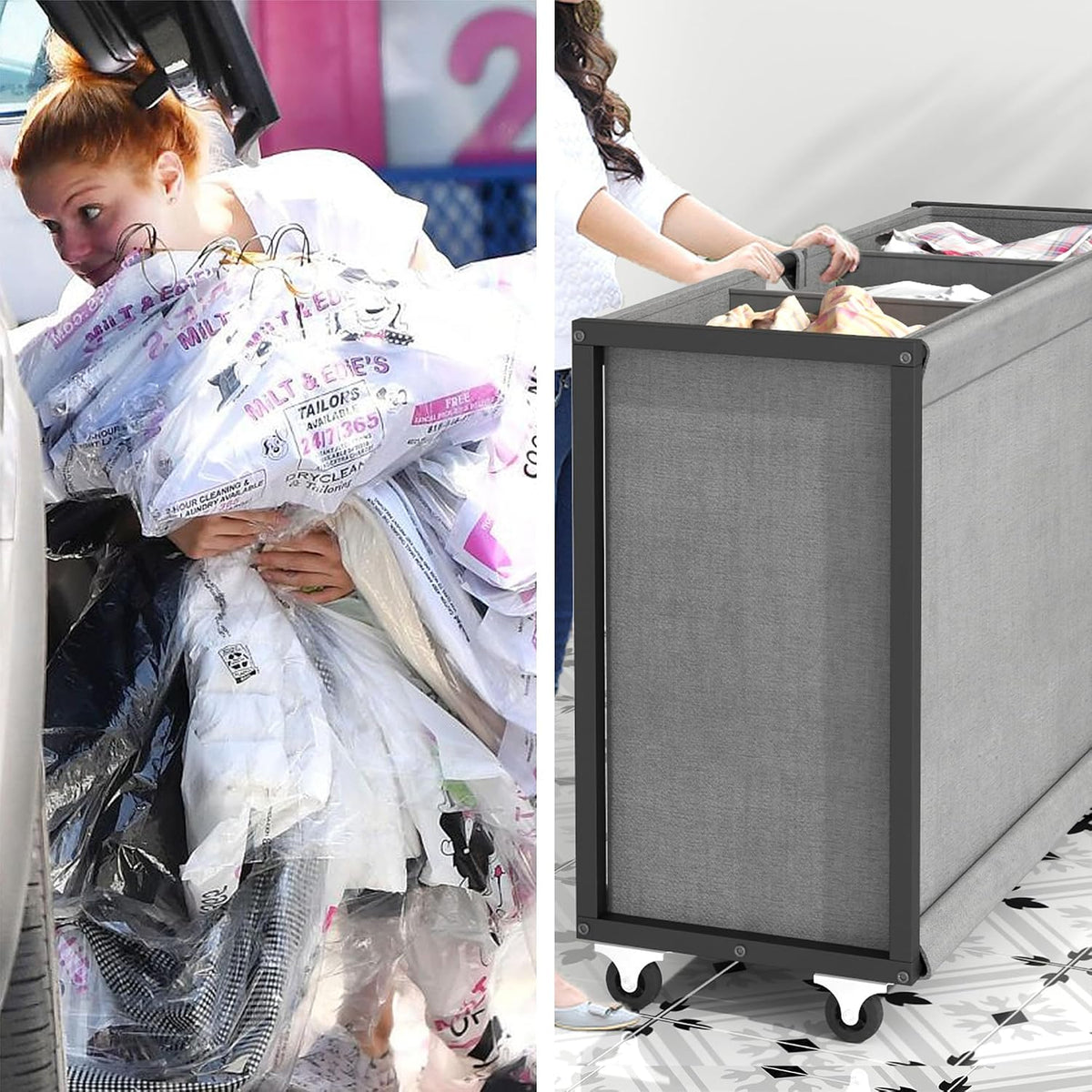 Laundry Hamper Laundry Basket with 3 Section 250L Pull-Out Rolling Bags