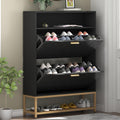 Loomie Shoe Cabinet, Free Standing Tipping Bucket Shoe Rack Organizer with 2 Flip Drawers,Entryway Narrow Shoe Storage with Storage Shelf & Top Cubby,Modern Slim Hidden Shoe Cabinet with Doors, White