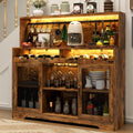 Loomie Wine Bar Cabinet with LED Light, Liquor Cabinet with Glass Holder, Coffee Bar for Liquor, Storage Buffet with Wine Racks, Wine Cabinet with Mesh Door (Black)