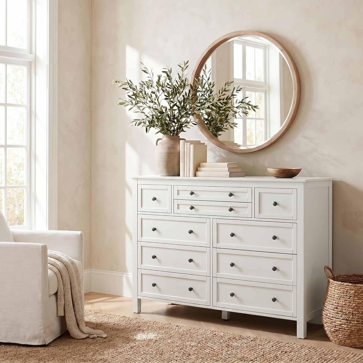Loomie 10 Drawer Dresser for Bedroom, 47.2" Long Chest of Drawers with Deep Drawers, Modern Wooden Storage Dresser for Closet, 36.2" Tall Large TV Stand for Living Room, Hallway, Entryway (White)