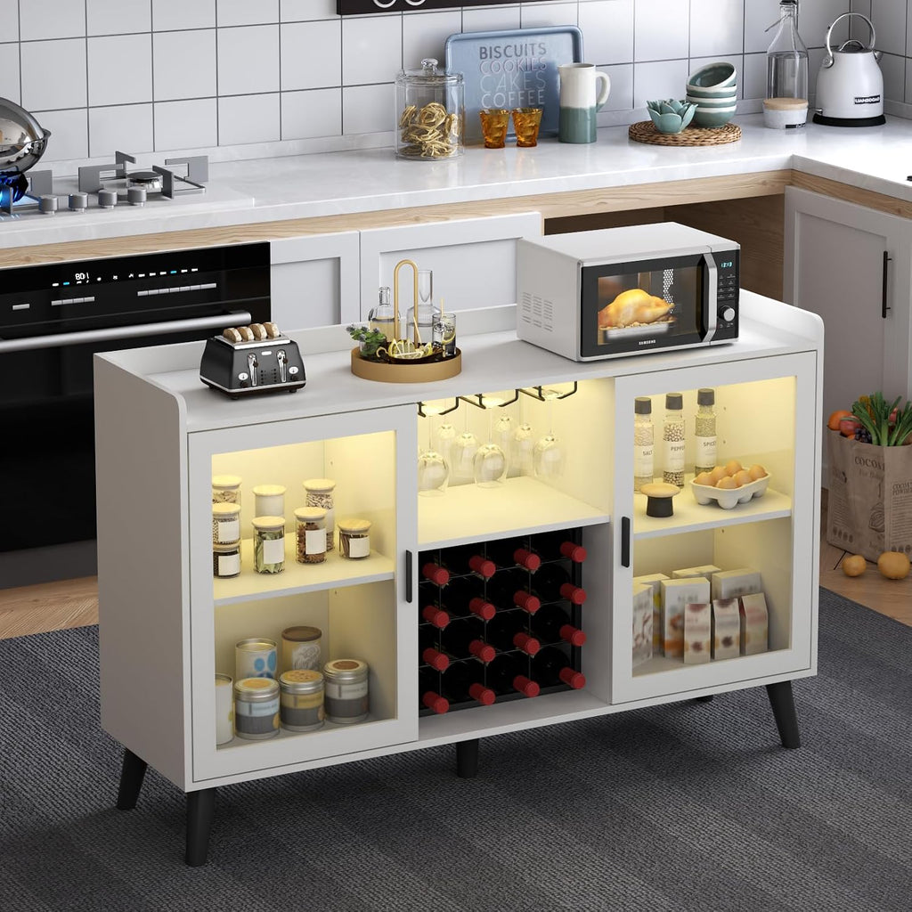 Wine Bar Cabinet with Led Light, Home Coffee Cabinet with Wine & Glass Rack