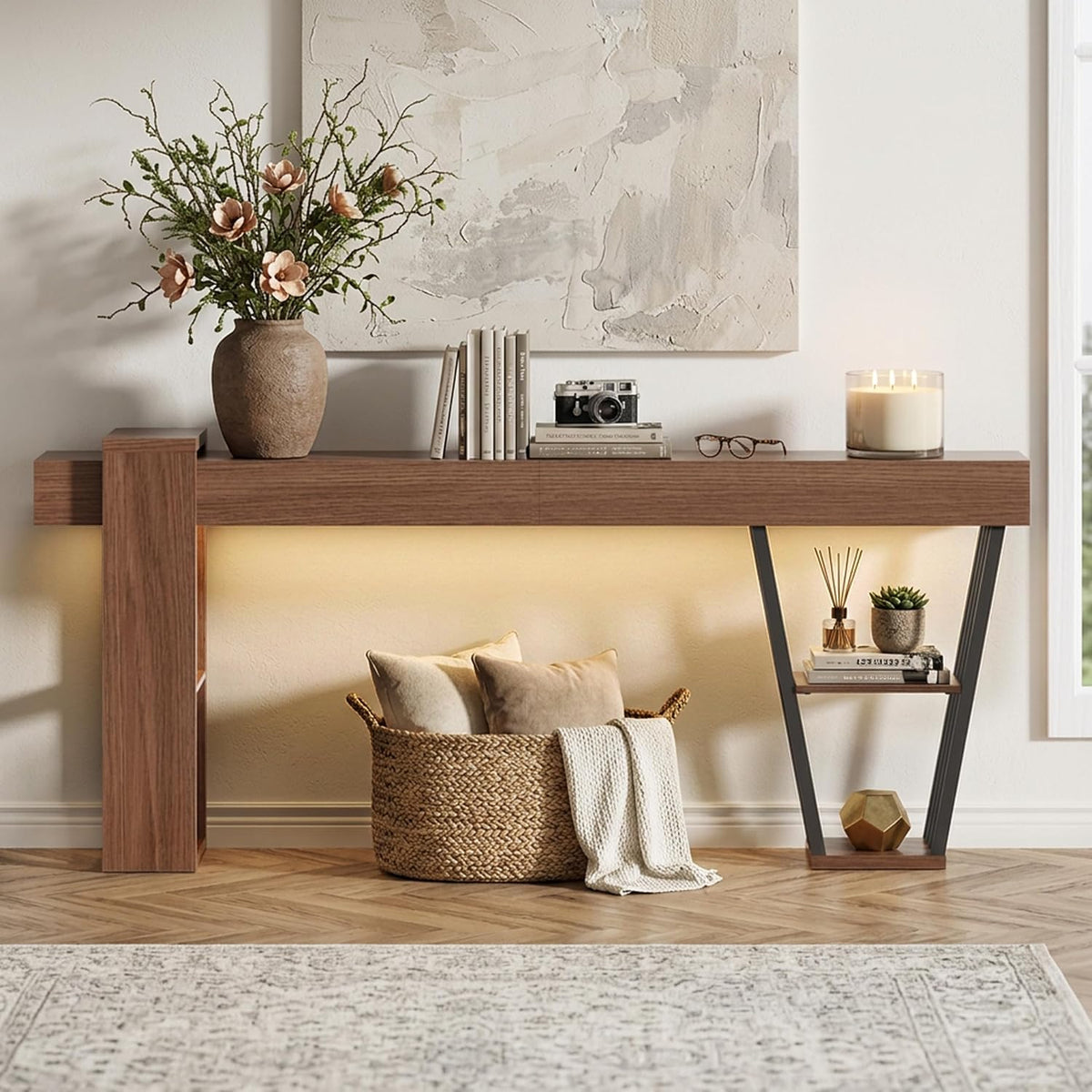 70.9'' Extra Long Console Table w/LED Light, Sofa Table Behind The Couch