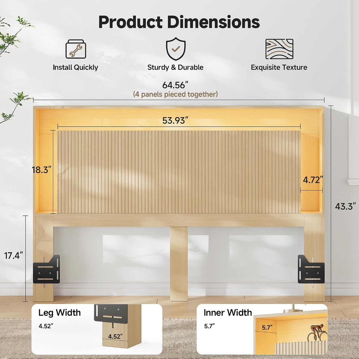 Queen Size Headboard Only w/Storage,Headboard w/Charging Station &LED Light