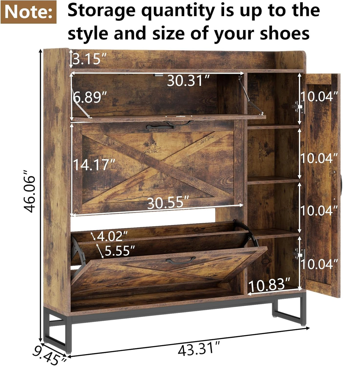 Loomie Farmhouse Flip Drawer Shoe Cabinet, Shoe Organizer with Side Cabinet