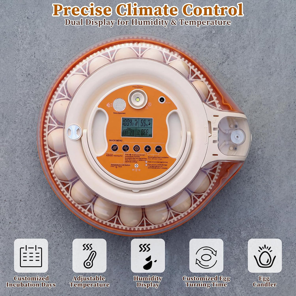 26 Eggs Incubator with Smart Voice Control & Auto Temp/Humidity Control