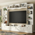 Loomie 104" W Wall Unit TV Stand with Storage for TVs up to 80", Large Farmhouse Wall Unit Entertainment Center with Bridge & Bookshelves, Tall TV Console Table Media Center for Living Room (White)