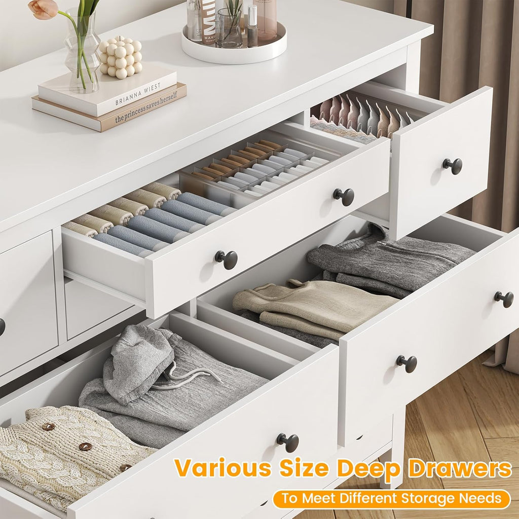 Loomie 10 Drawer Dresser for Bedroom, 47.2" Long Chest of Drawers with Deep Drawers, Modern Wooden Storage Dresser for Closet, 36.2" Tall Large TV Stand for Living Room, Hallway, Entryway (White)
