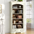 Gyfimoie 71’’ Tall Arched Bookcase with Stroage, Farmhouse 5-Tier Arch Bookshelf with Drawers, Freestanding Book Shelf with Adjustable Shelf and Roman Column Pattern for Home Office (1, White)