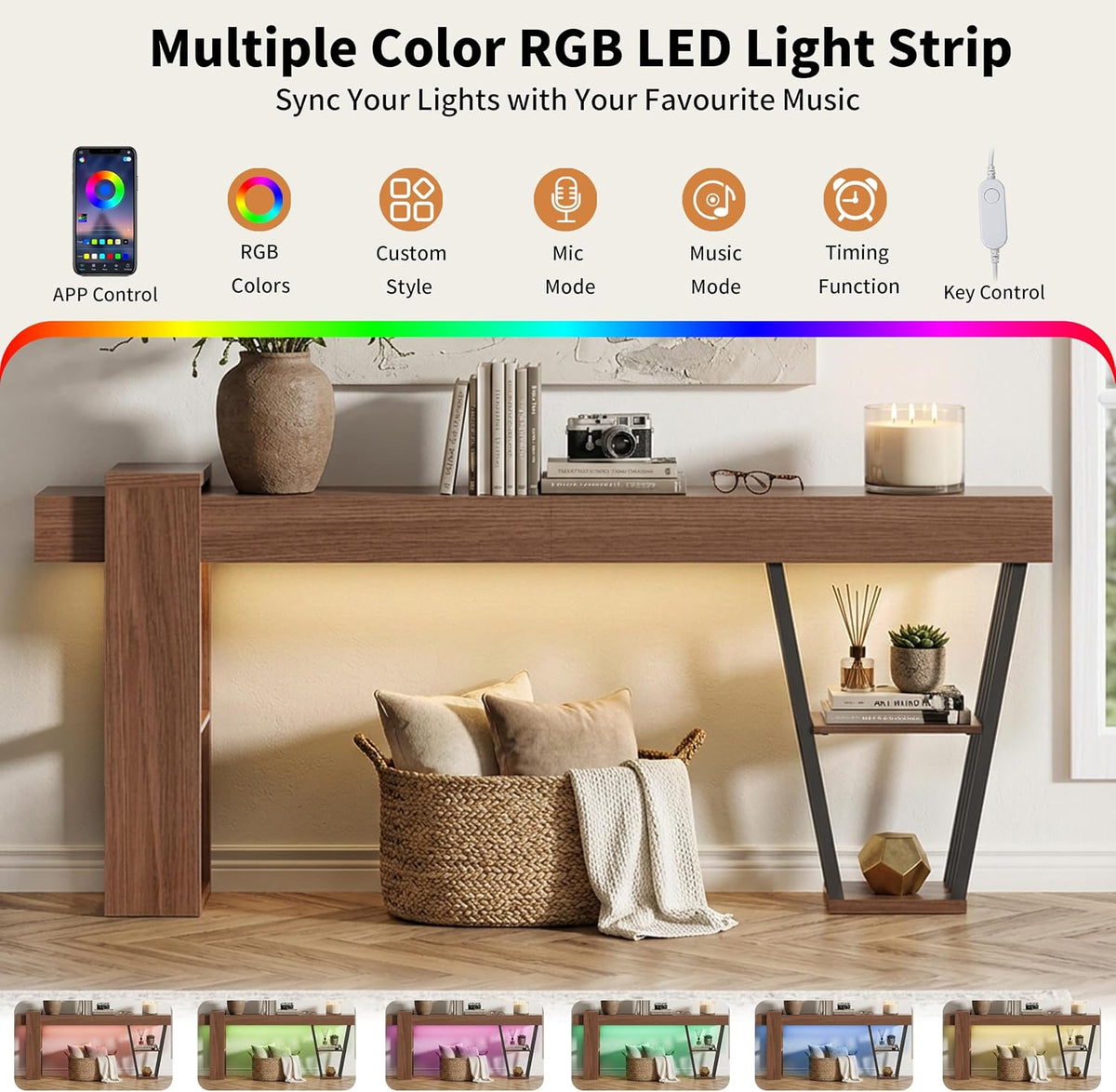 70.9'' Extra Long Console Table w/LED Light, Sofa Table Behind The Couch