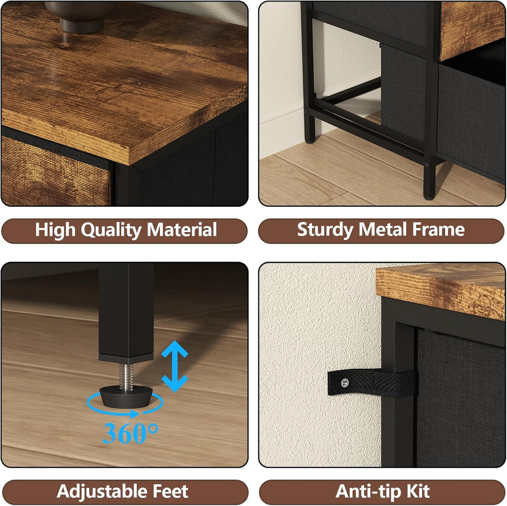 Loomie 63 Inch Dresser for Bedroom, Wide Long Fabric Dresser with LED Lights & 8 Drawers, Large TV Stand for 55, 65, 70 Inch TV, Entertainment Center with Storage (Rustic Brown)