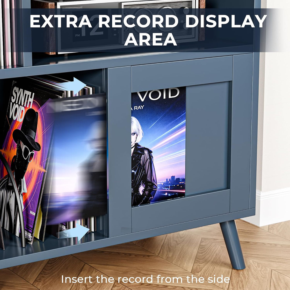 XL Record Player Stand with Sliding Doors,500+ Vinyl Record Storage Cabinet