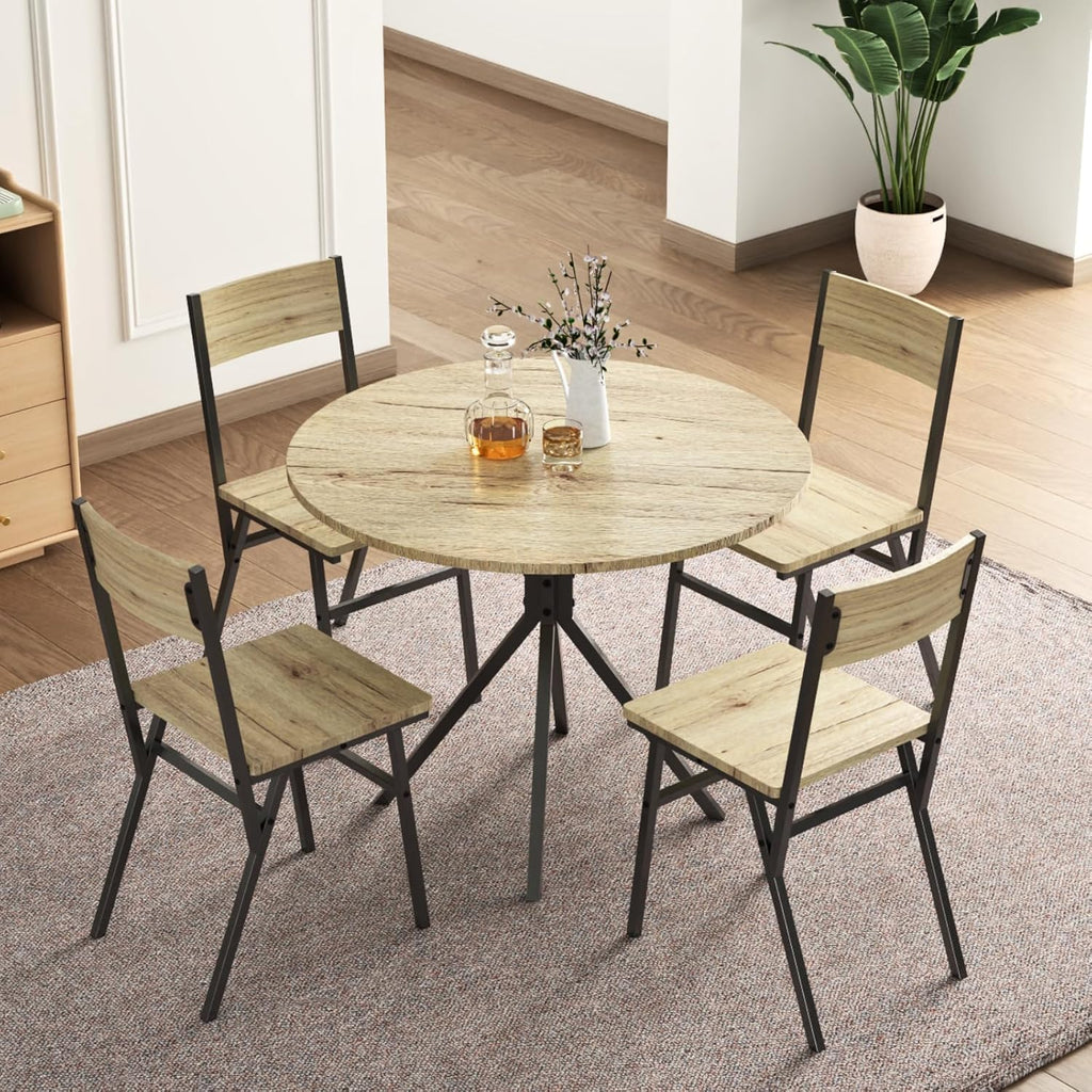 Loomie Round Dining Table Set for 4, 31.5" Small Round Kitchen Table with 4 Chairs, 5 Piece Dining Room Table Set with Steel Legs, Space-Saving Dinner Table, Coffee Table for Small Space