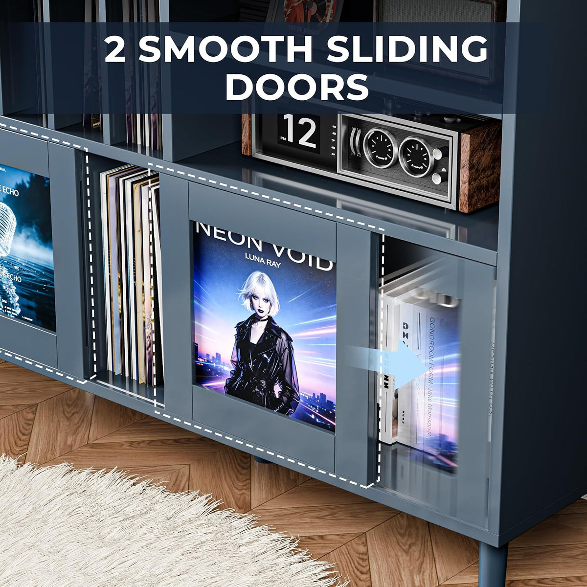 XL Record Player Stand with Sliding Doors,500+ Vinyl Record Storage Cabinet