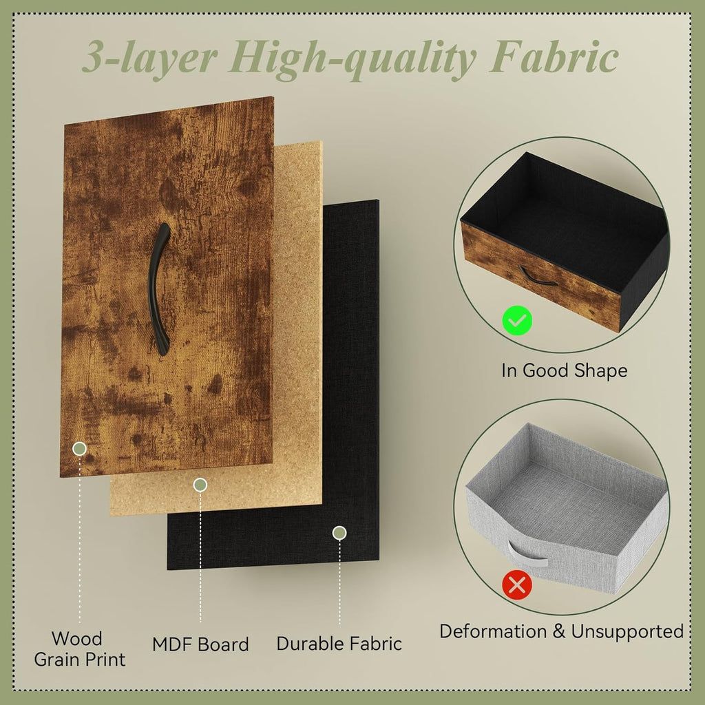 Loomie 63 Inch Dresser for Bedroom, Wide Long Fabric Dresser with LED Lights & 8 Drawers, Large TV Stand for 55, 65, 70 Inch TV, Entertainment Center with Storage (Rustic Brown)