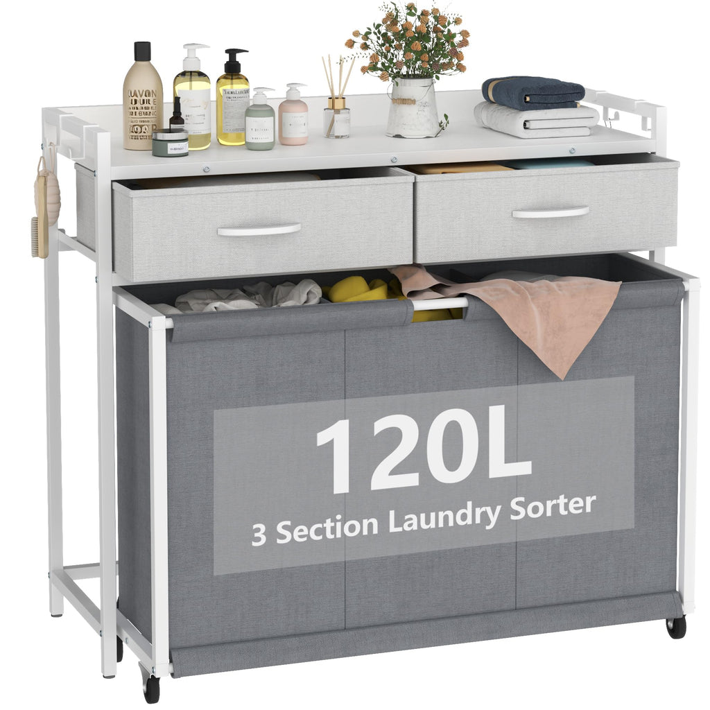 Laundry Hamper Laundry Basket with 3 Section 250L Pull-Out Rolling Bags