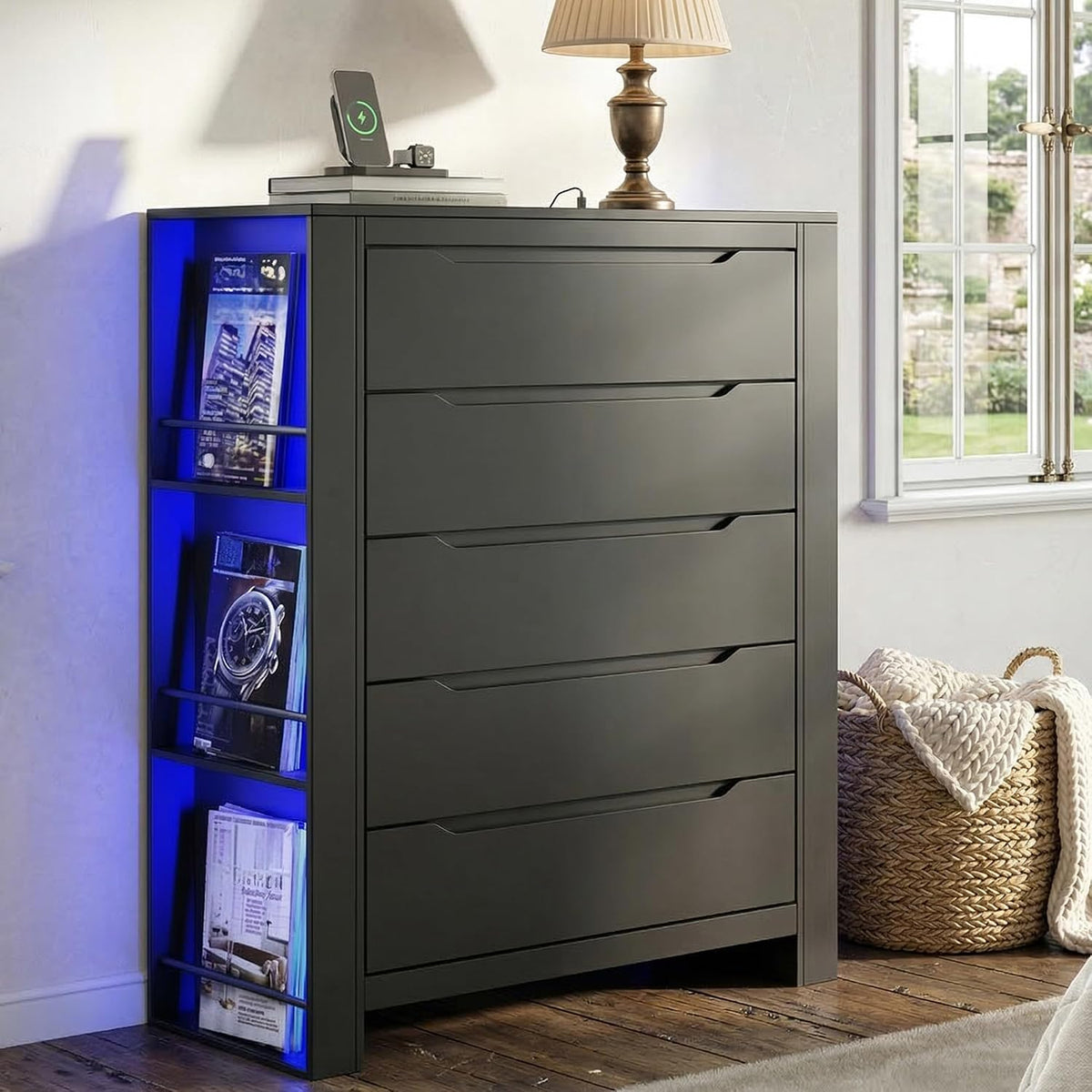 Black 5 Drawers Dresser for Bedroom,Tall Modern Dressers & Chest of Drawers