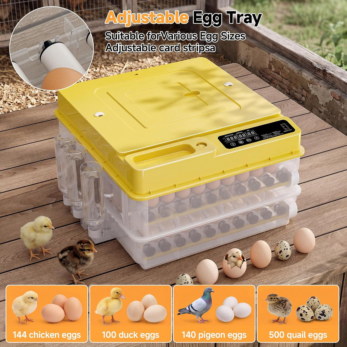 144 Egg Incubator for Hatching Eggs, Auto Temp Humidity Turning for Chicken
