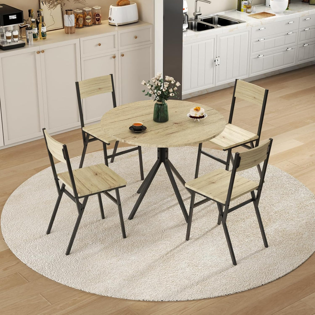 Loomie Round Dining Table Set for 4, 31.5" Small Round Kitchen Table with 4 Chairs, 5 Piece Dining Room Table Set with Steel Legs, Space-Saving Dinner Table, Coffee Table for Small Space