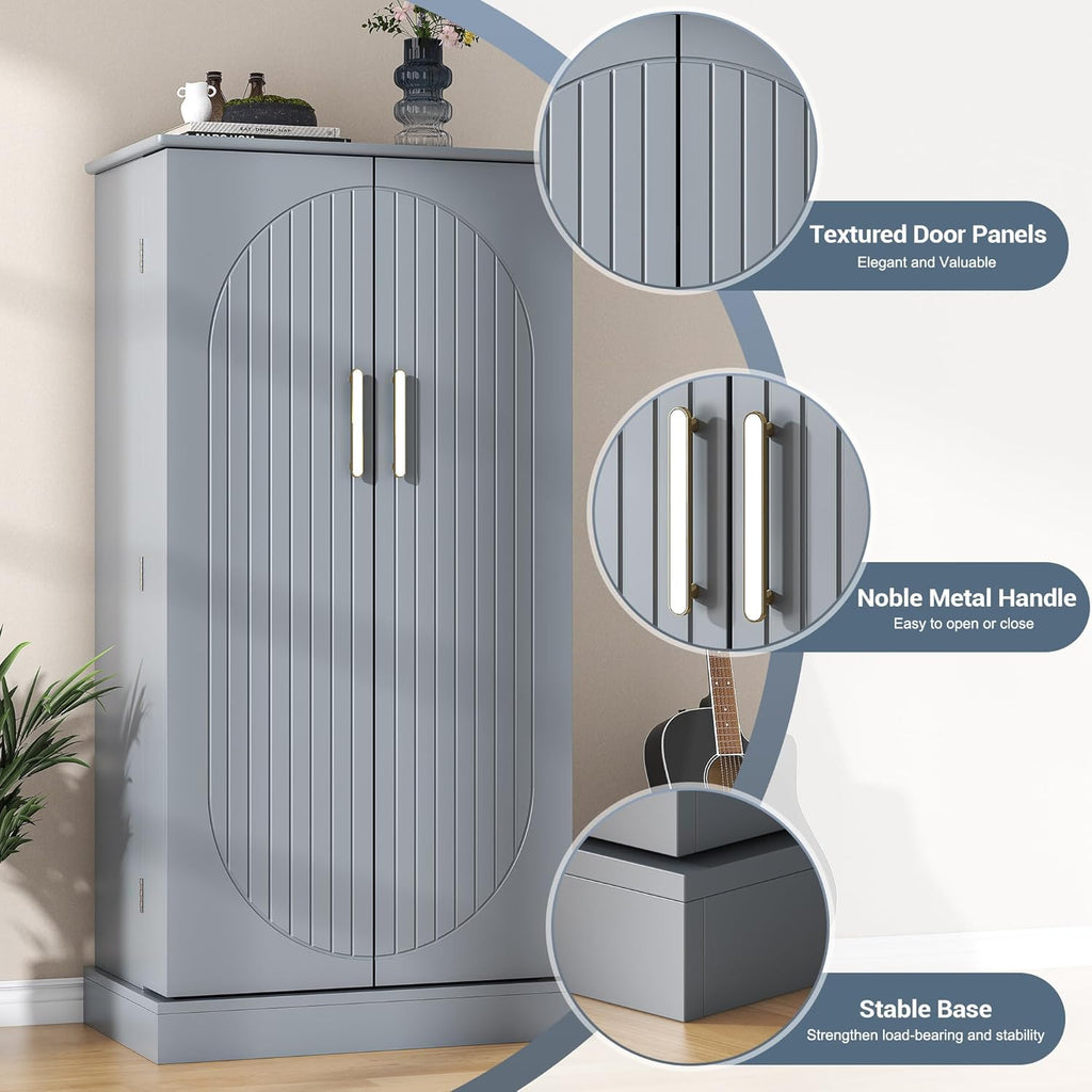 47” Kitchen Pantry Cabinets, Freestanding Kitchen Pantry Storage Cabinet with Doors and Adjustable Shelves, Buffet Cupboards Storage Cabinet for Home Office Use (Grey)