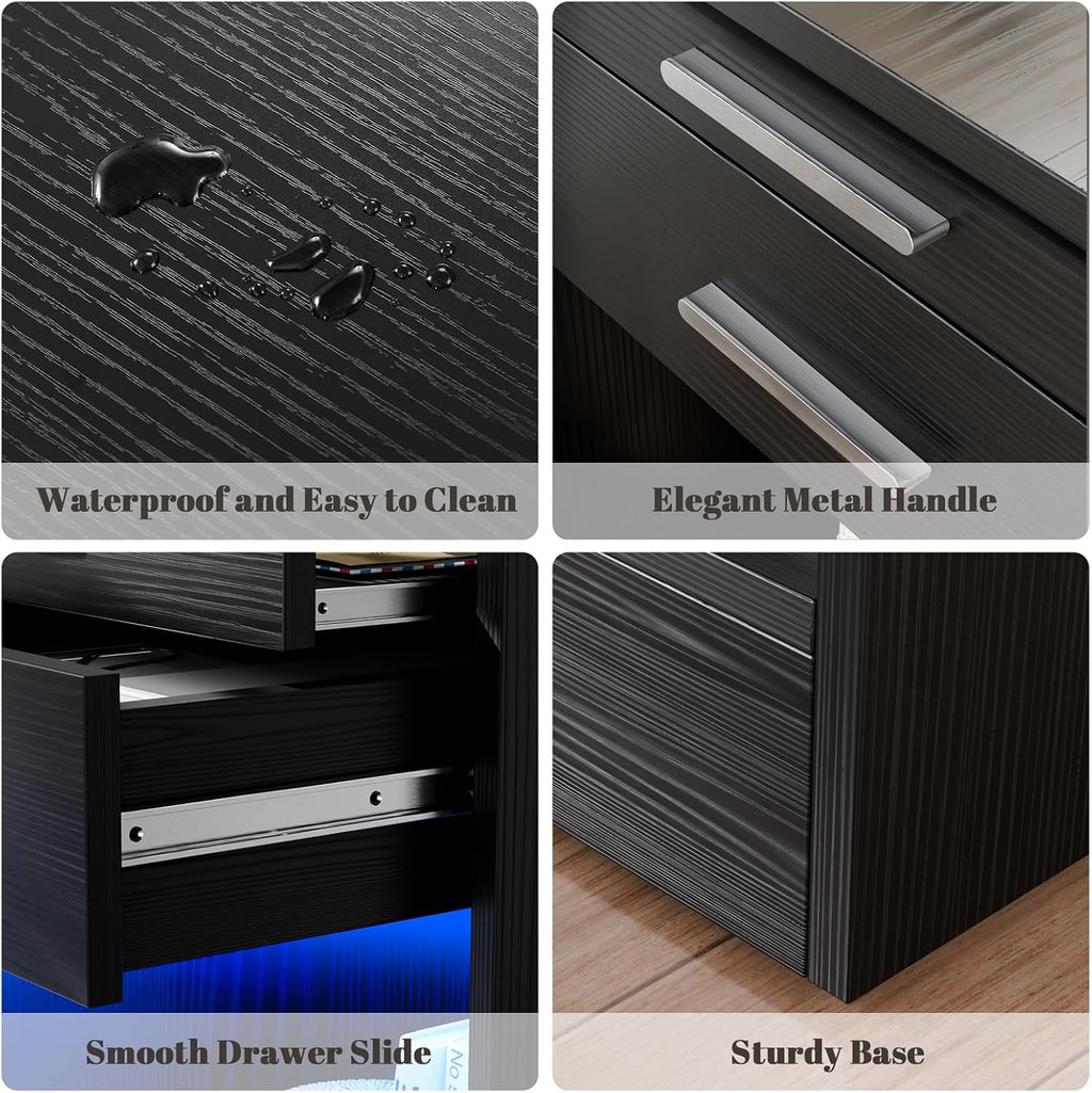 Loomie Black Nightstand with RFID Lock Cabinet & Wireless Charging Station