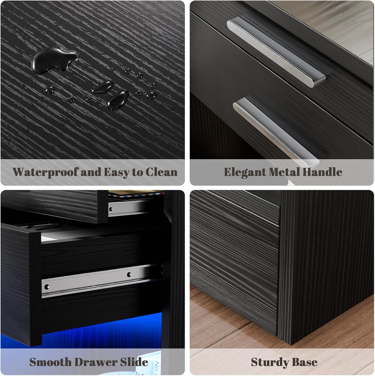 Loomie Black Nightstand with RFID Lock Cabinet & Wireless Charging Station