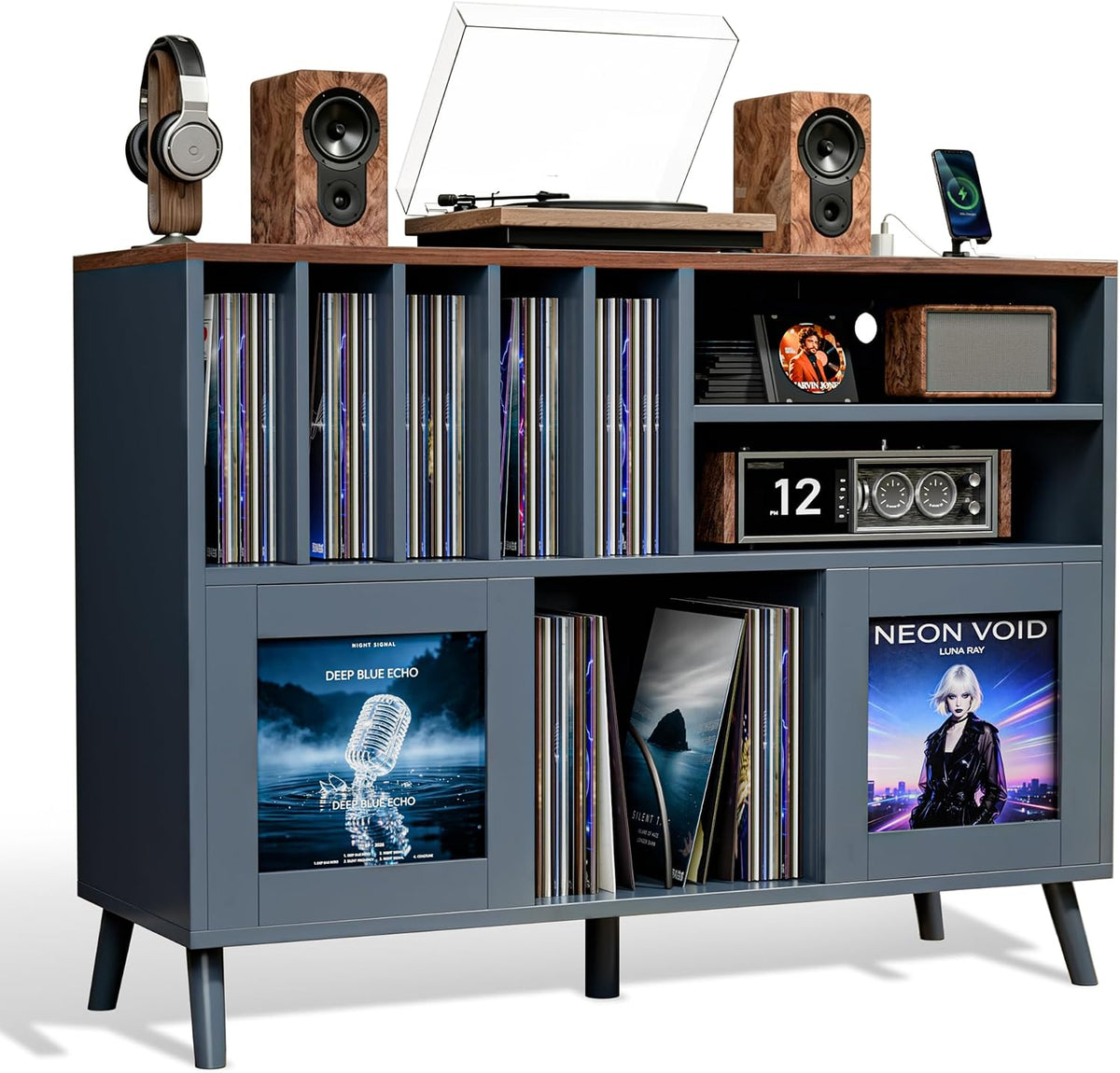 XL Record Player Stand with Sliding Doors,500+ Vinyl Record Storage Cabinet