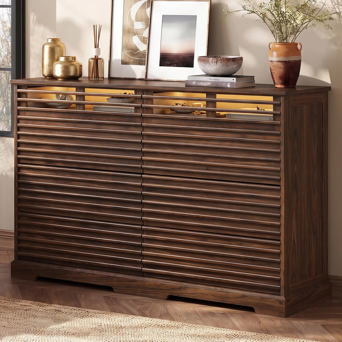 Loomie 52" W Fluted 8 Drawer Dresser with LED Light