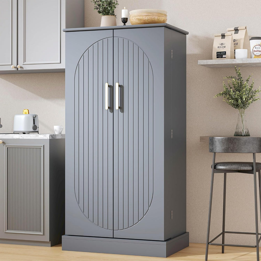 47” Kitchen Pantry Cabinets, Freestanding Kitchen Pantry Storage Cabinet with Doors and Adjustable Shelves, Buffet Cupboards Storage Cabinet for Home Office Use (Grey)