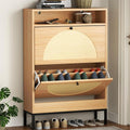 Loomie Rattan Shoe Cabinet, Free Standing Tipping Bucket Shoe Rack Organizer with 2 Flip Drawers,Modern Entryway Narrow Shoe Storage with Top Cubby, Boho Slim Hidden Cabinet with Doors (Natural)