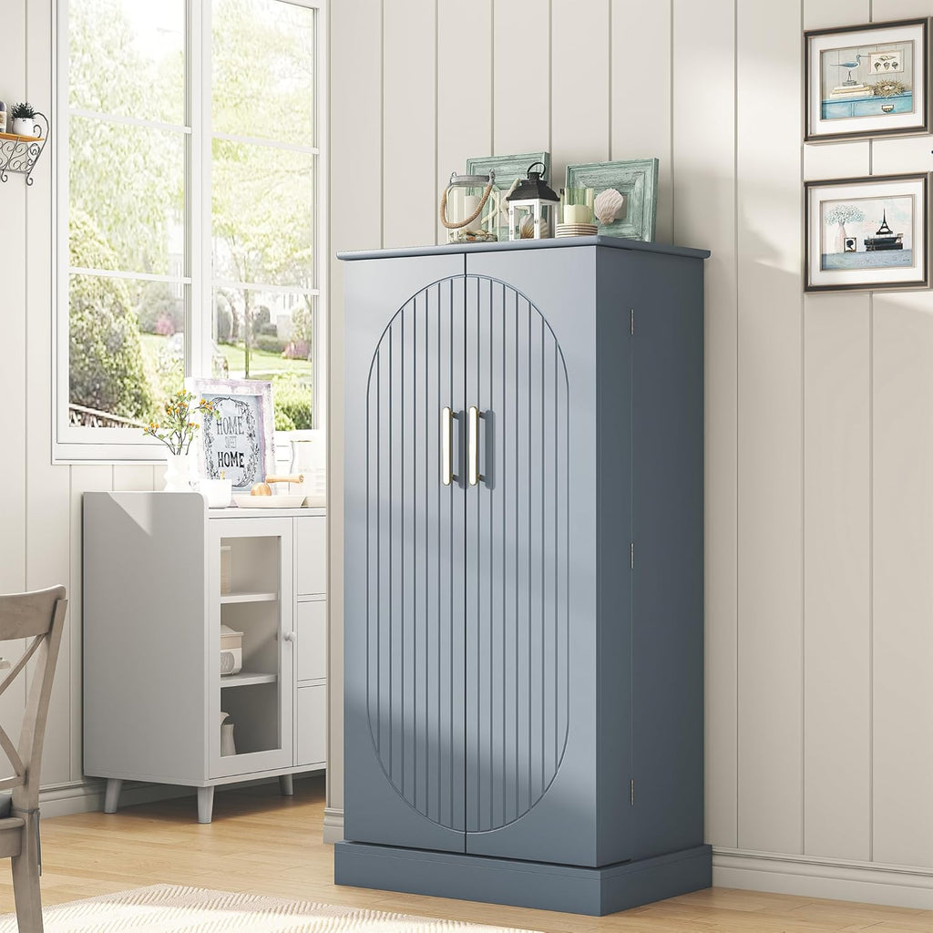 47” Kitchen Pantry Cabinets, Freestanding Kitchen Pantry Storage Cabinet with Doors and Adjustable Shelves, Buffet Cupboards Storage Cabinet for Home Office Use (Grey)