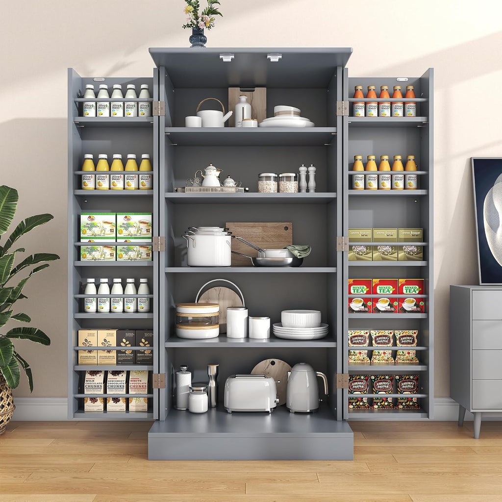 47” Kitchen Pantry Cabinets, Freestanding Kitchen Pantry Storage Cabinet with Doors and Adjustable Shelves, Buffet Cupboards Storage Cabinet for Home Office Use (Grey)