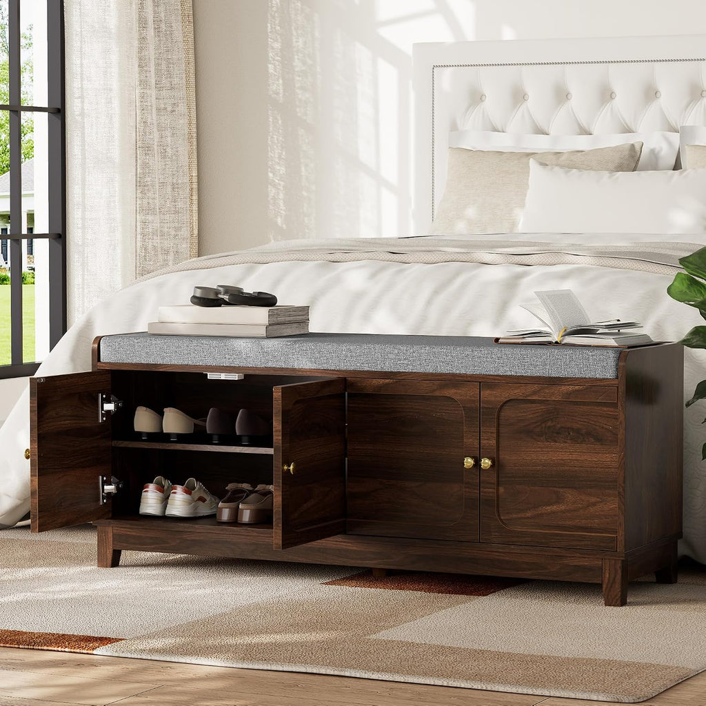 2-Tier Shoe Storage Bench, Entryway Bench w/Thickened Padded Seat Cushion