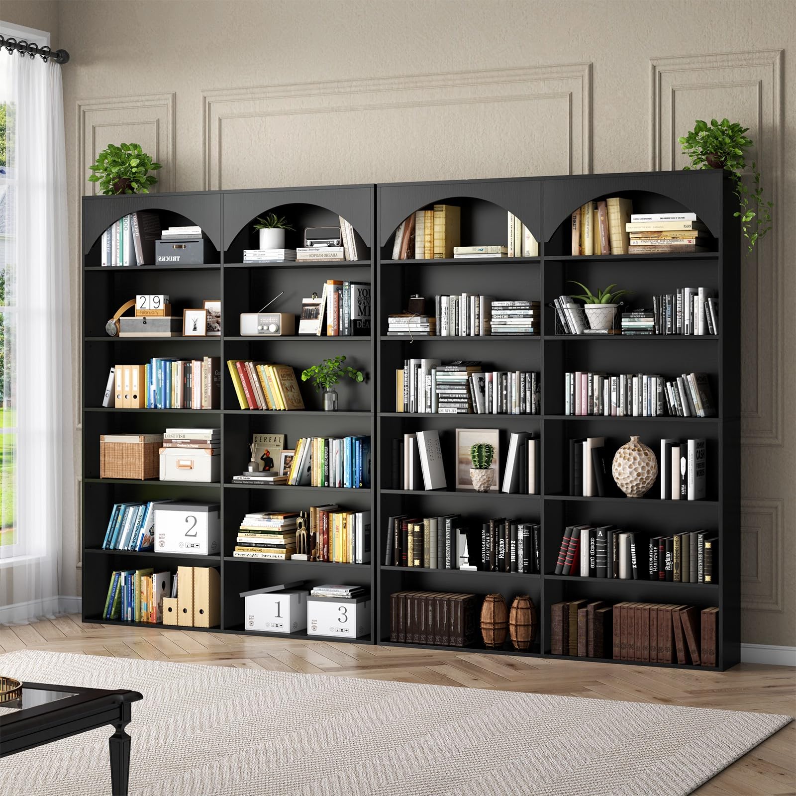 Gyfimoie 70.8’’ Tall Bookshelf and Bookcase, 7-Tier Double Wide Bookcase Modern Large Open Display Shelves with Curved Baffle for Home Office Living Room (White)