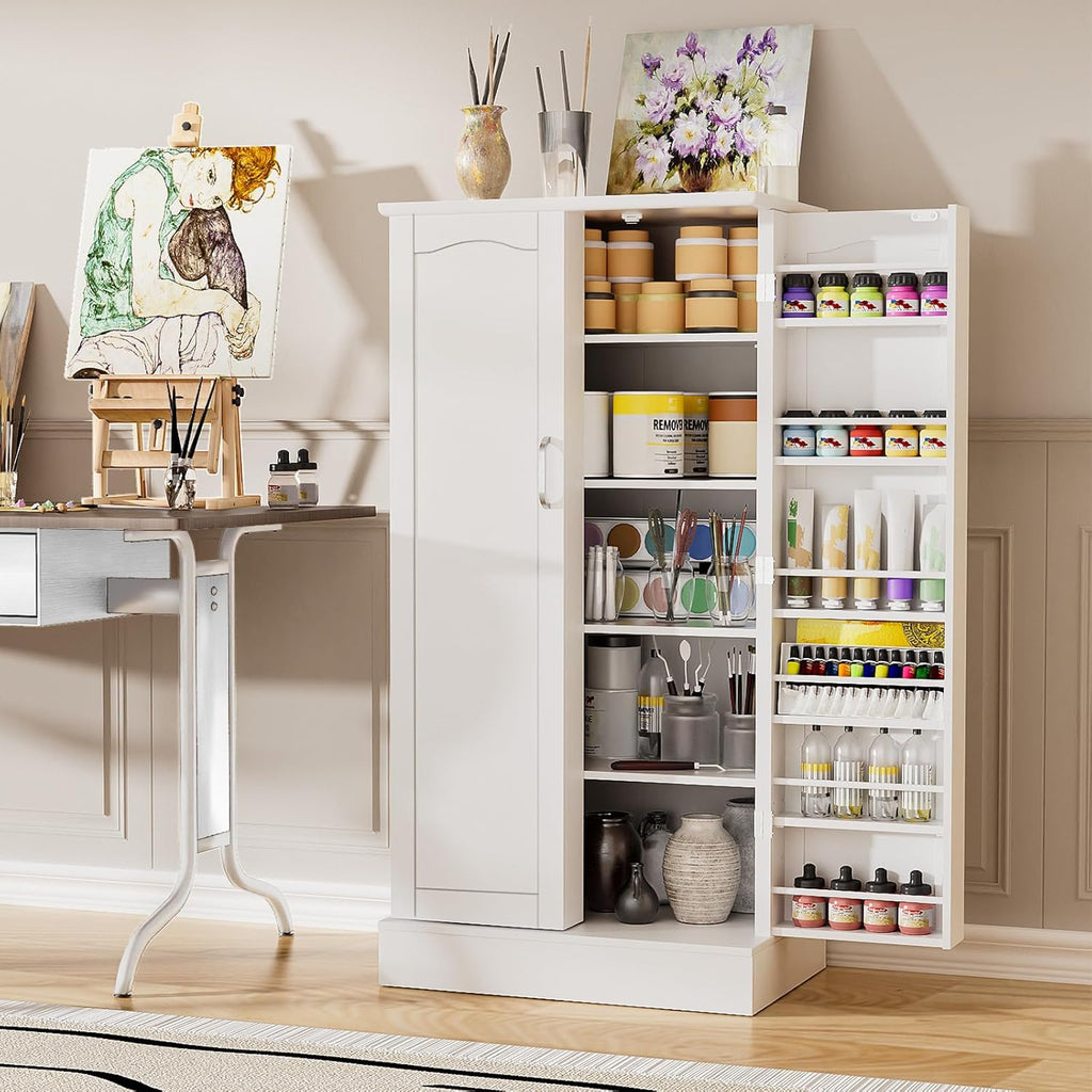 47“ Pantry Cabinet with Adjustable Shelves, Freestanding Kitchen Storage Cabinet, Sideboard Buffet for Home Office Use