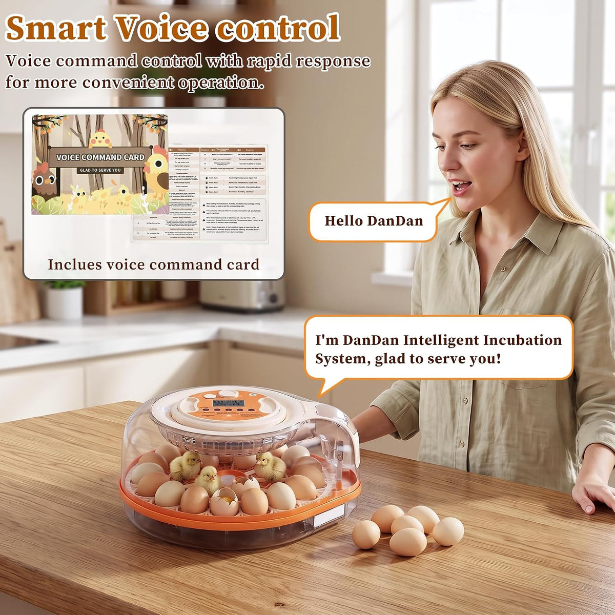 26 Eggs Incubator with Smart Voice Control & Auto Temp/Humidity Control