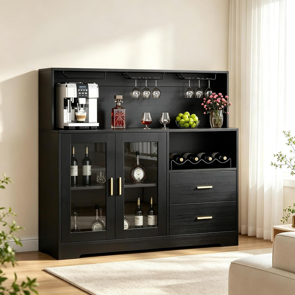 Gyfimoie Modern Bar Cabinet with LED Lights & Drawer,Coffee Bar Station